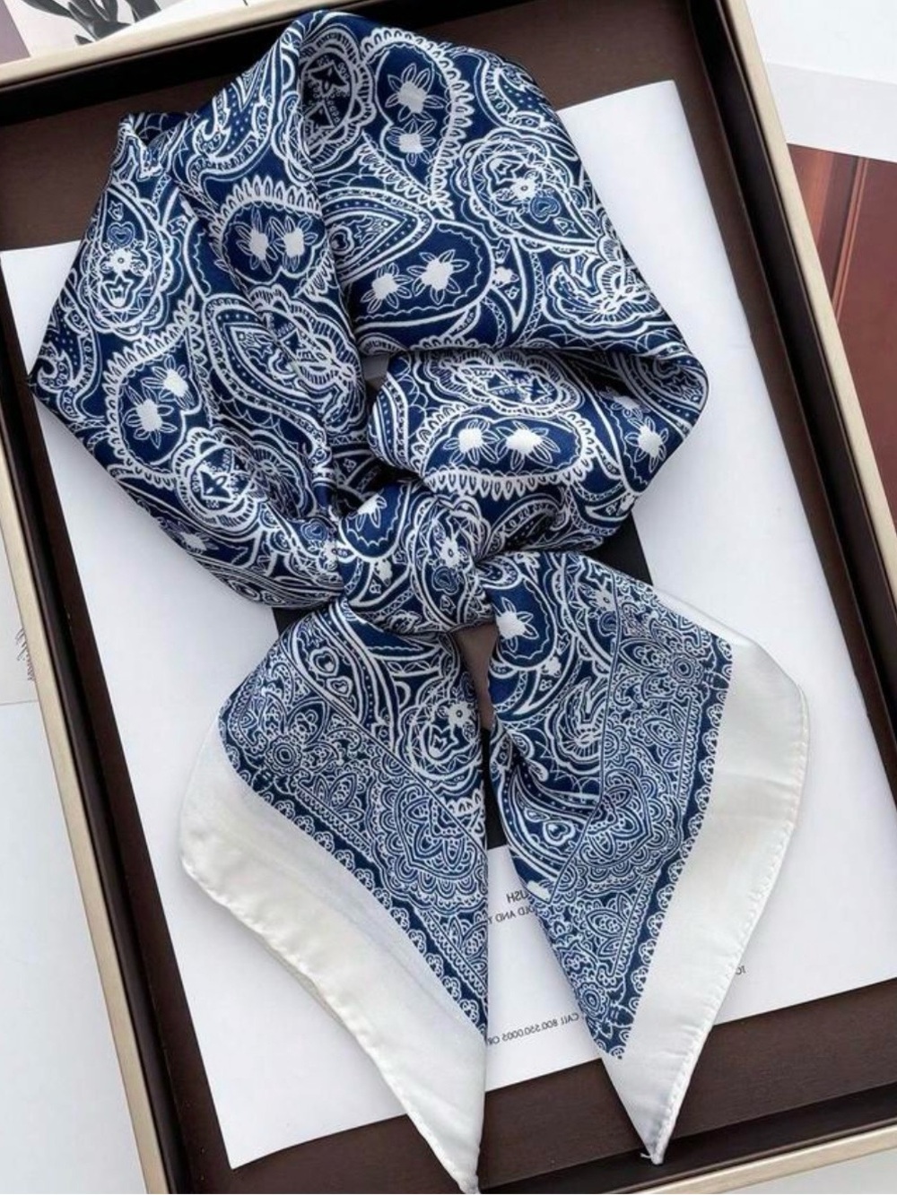 Blue Paisley Bandana/Scarf with White Edges